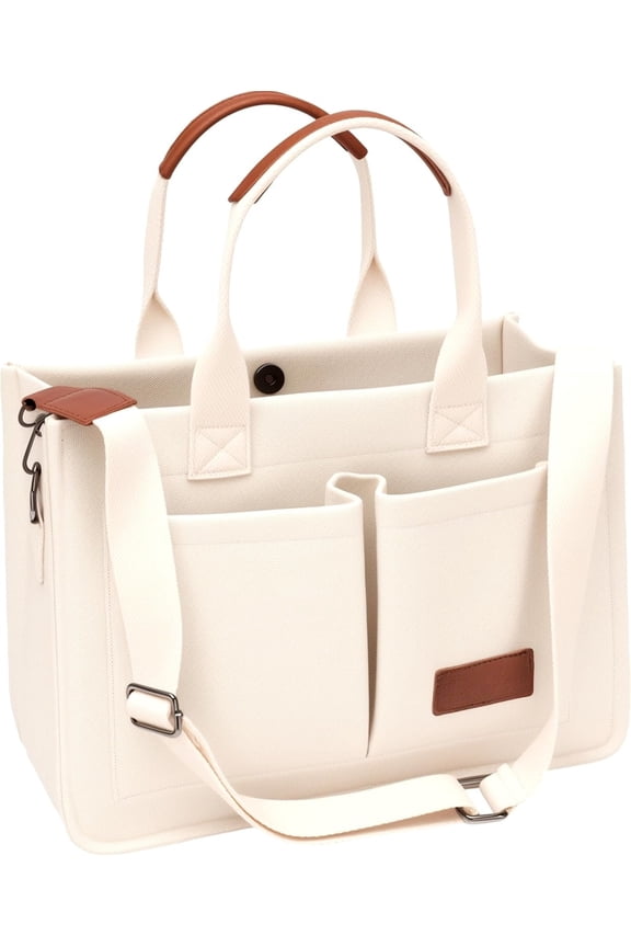 Tote Bag for Women With Compartments,Large Canvas Totes Women's Purse Crossbody Bags Work Laptop Book Bag Shoulder Handbags Off-white