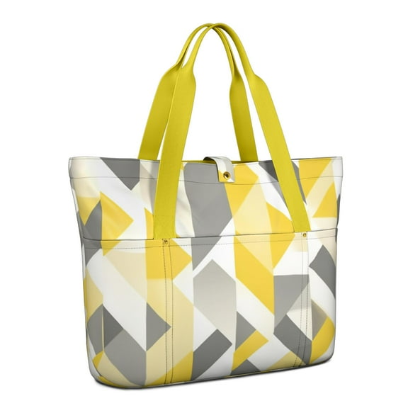 Tote Bag for Women - Yellow and Gray Modern Art Geometric Shoulder Bag - Large Utility Work Duffle Bag with Zipper Handbag for Travel, Work, Sprots