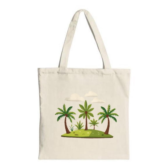 Tote Bag with Palm Trees on Grassy Island Design - Stylish Canvas Bag for Shopping Travel and Parties - Eco-Friendly & Reusable