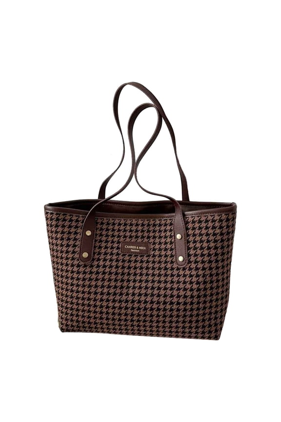 Tote Bags for Women Checkered Tapestry Shoulder Bag Classic Leisure Synthetic Leather Handbags for Travel Work Brown