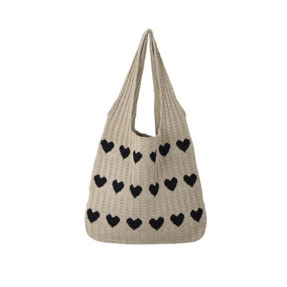 QTOCIO Love Heart Arrange Dough Twists Knitted Tote Bag Women Knitting Wool Handbag Purse Winter Warm Shoulder Bags