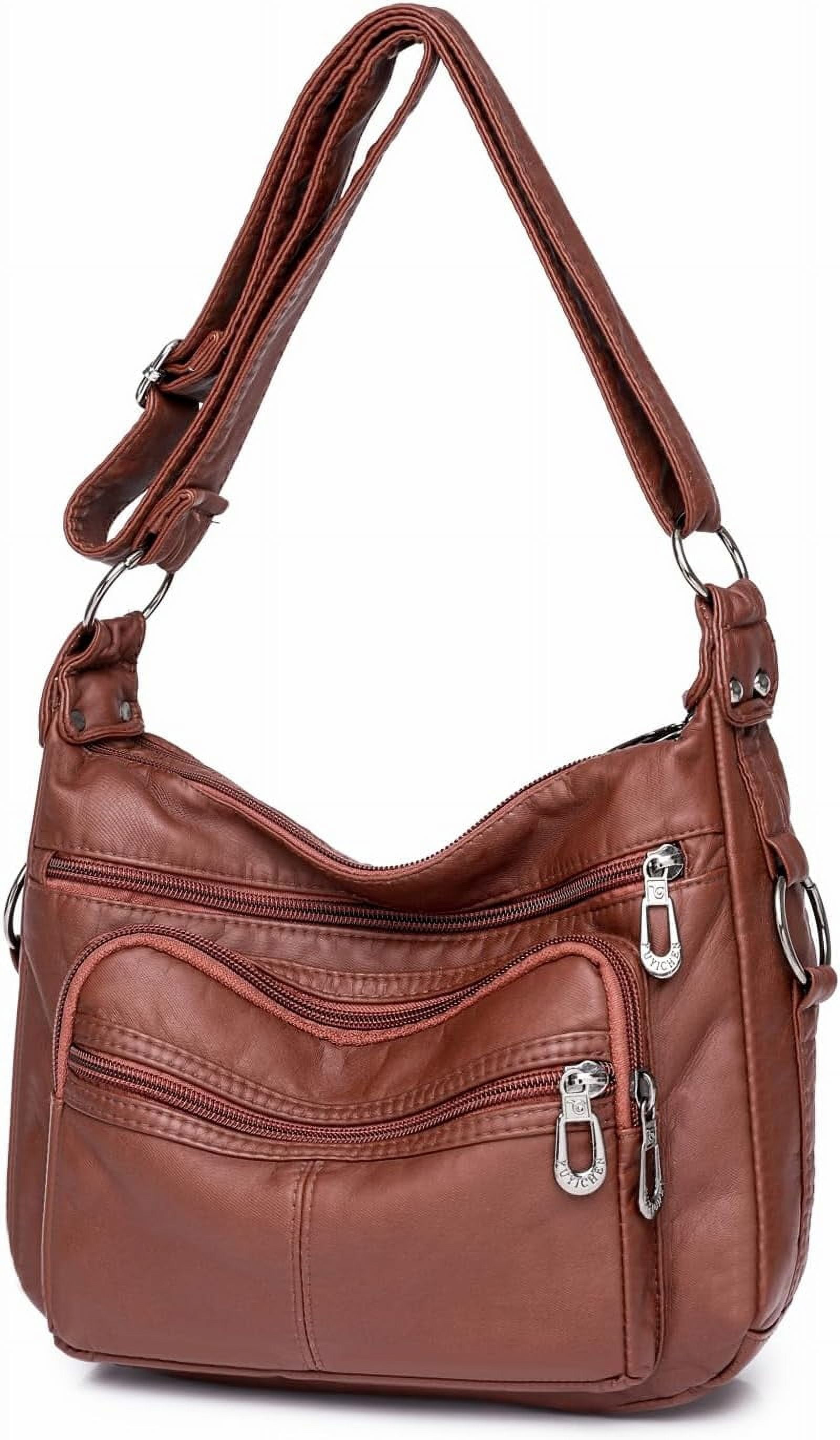 Tote Shoulder Handbags for Women, Soft Leather Crossbody Adjustable Handle Purse with Zip Closure for Shopping Travel