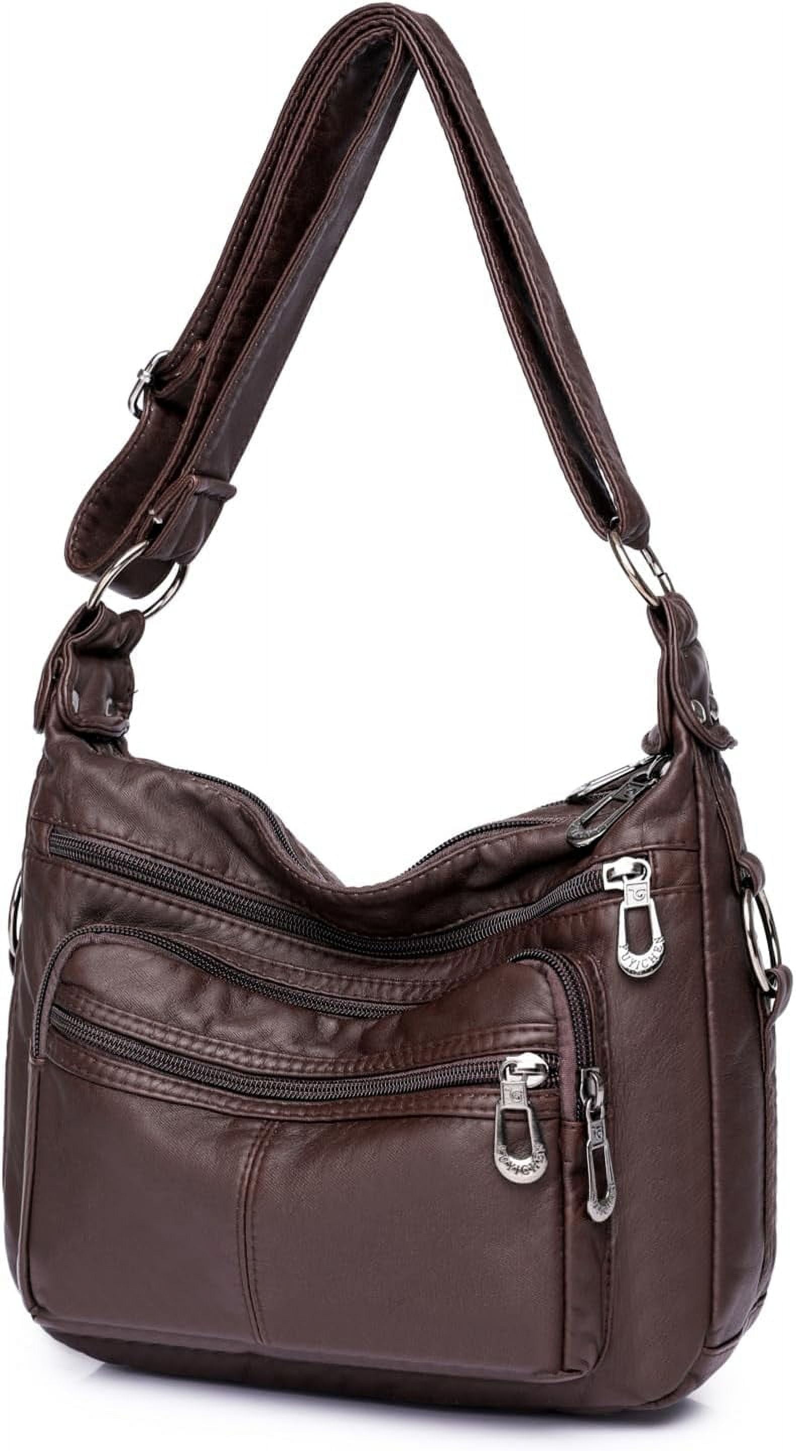 Tote Shoulder Handbags for Women, Soft Leather Crossbody Adjustable Handle Purse with Zip Closure for Shopping Travel