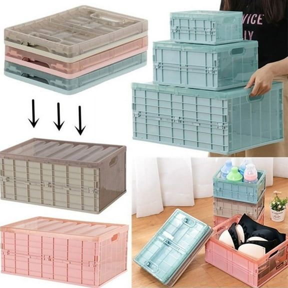 Tote Storage Container with Lid, Folding Storage Case Waterproof Thick Collapsible Organizer Box Plastic Storage KeepBox with Attached Lid