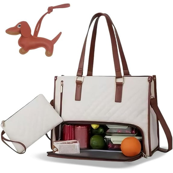 Tote and Luxe Co Bag, 3 in 1 Tote Bag for Women with Lunch Compartment, Convertible Tote Lunch Bag Combo for Work and Travel
