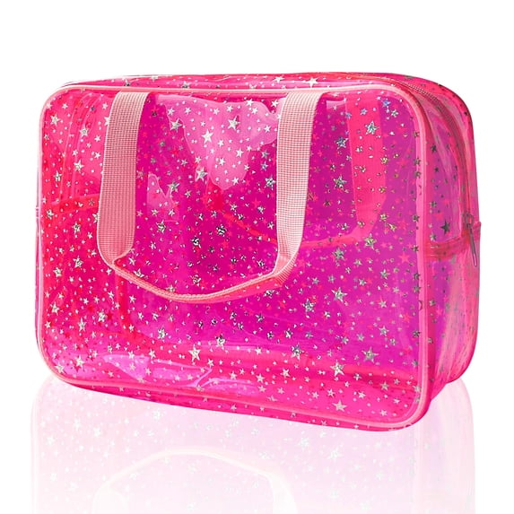 TotePrint Holographic Star Transparent PVC Cosmetic Bag Clear Makeup Toiletry Carry Pouch Clear Travel Pouch Storage Bag for Vacation Bathroom and Organizing