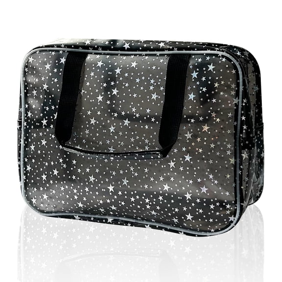 TotePrint Holographic Star Transparent PVC Cosmetic Bag Clear Makeup Toiletry Carry Pouch Clear Travel Pouch Storage Bag for Vacation Bathroom and Organizing