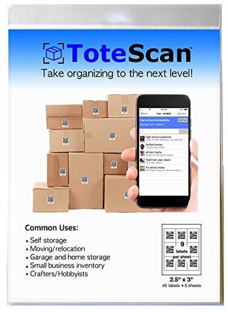 ToteScan Intelligent QR Labels for organizing & Storage (45 Unique