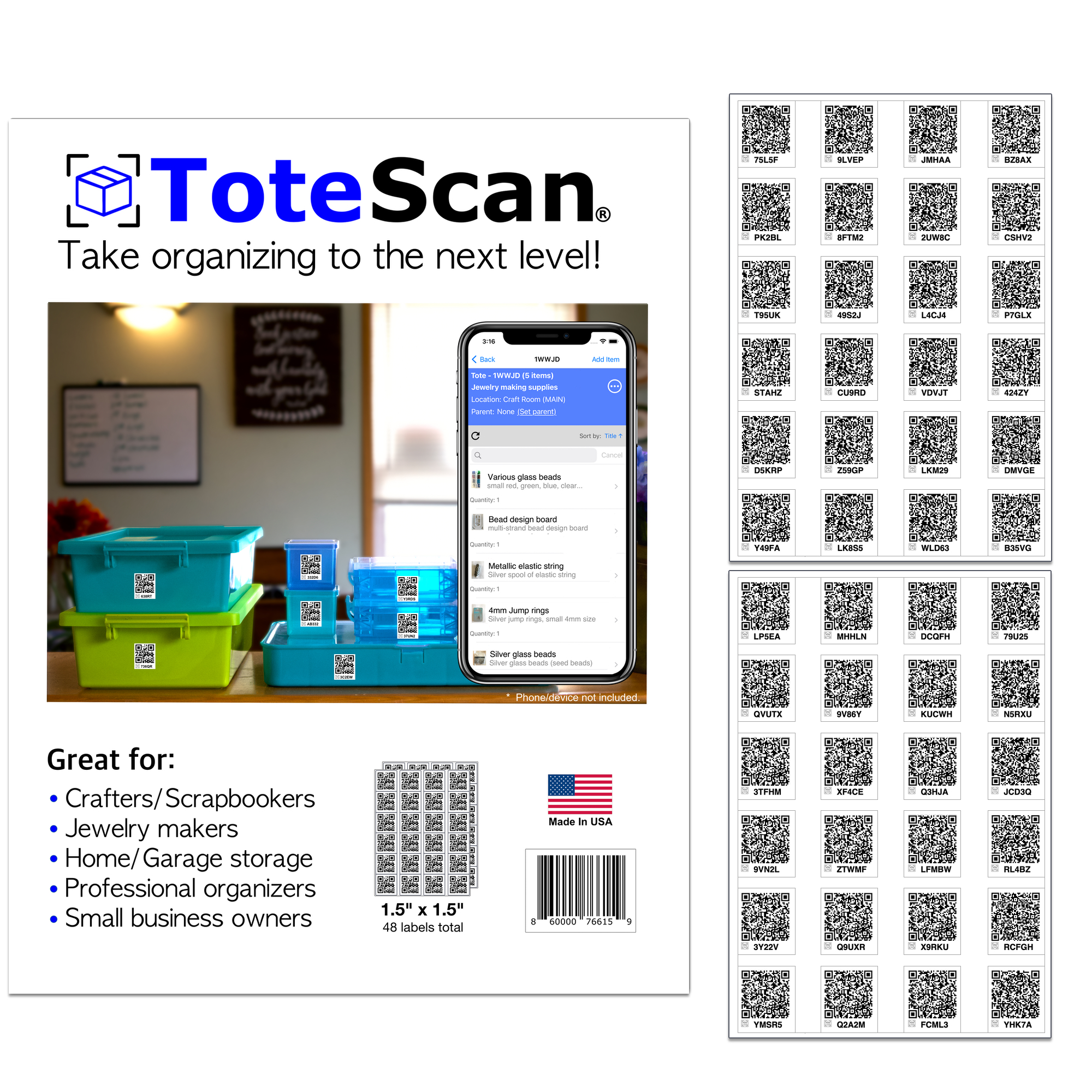ToteScan Intelligent QR Labels for Organization/Moving/Storage (48