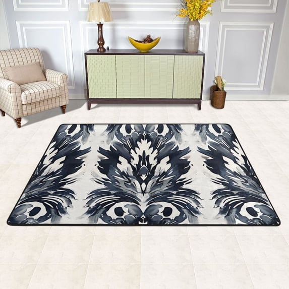 Totem Blue Area Rug Washable 72 x 48 Floor Carpet Mat Non Slip for Bedroom Living Room Kids Room Home Decor