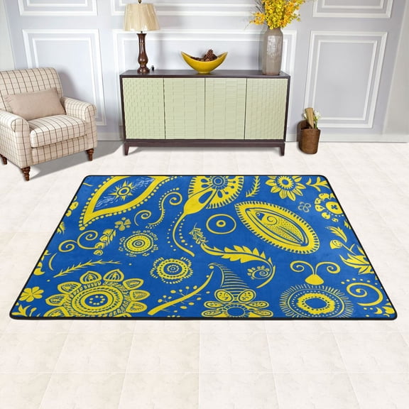 Totem Flowers Area Rug Washable 72 x 48 Floor Carpet Mat Non Slip for Bedroom Living Room Kids Room Home Decor