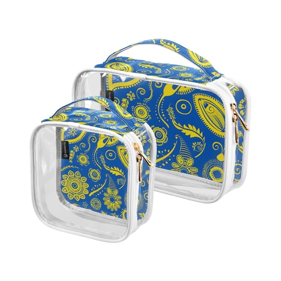 Totem Flowers Clear Cosmetic Bags with Handles PVC Toiletry Bags Zipper Waterproof Portable for Traveling 2 Pcs