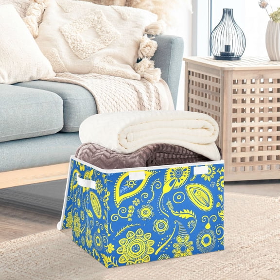 Totem Flowers Storage Basket Foldable Laundry Basket Shelf Kids Toy Storage Container Organizer with Handles