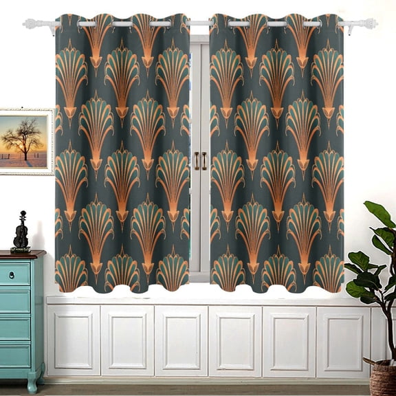 Totem Full Curtain Black Out Thermal Insulation Curtains Aesthetic 54 Inch Length for Bedroom Living Room 2 panels set