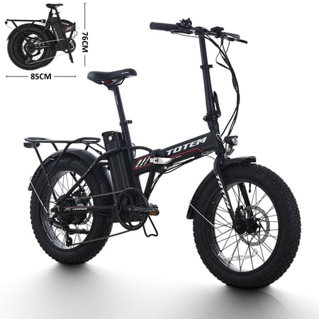 Totem Hammer Electric Bike for Adults, 20” x 4” Fat Tire Folding Ebike, 500W (Peak 750W) Powerful Motor Electric Folding Bike, 48V 10.4Ah Removable Battery, Shimano 7-SPEED Gears, Black