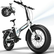 Totem Folding Electric Bicycle for Adults-Fat Tire 20 inchx4" Foldable E-Bike-500W Gear Hub Motor Peak 750W,Max 40 Miles 20 MPH Fold Up E-Bicycle-48V 10.4Ah Battery-Shimano 7 SPEED Gears-Hammer White