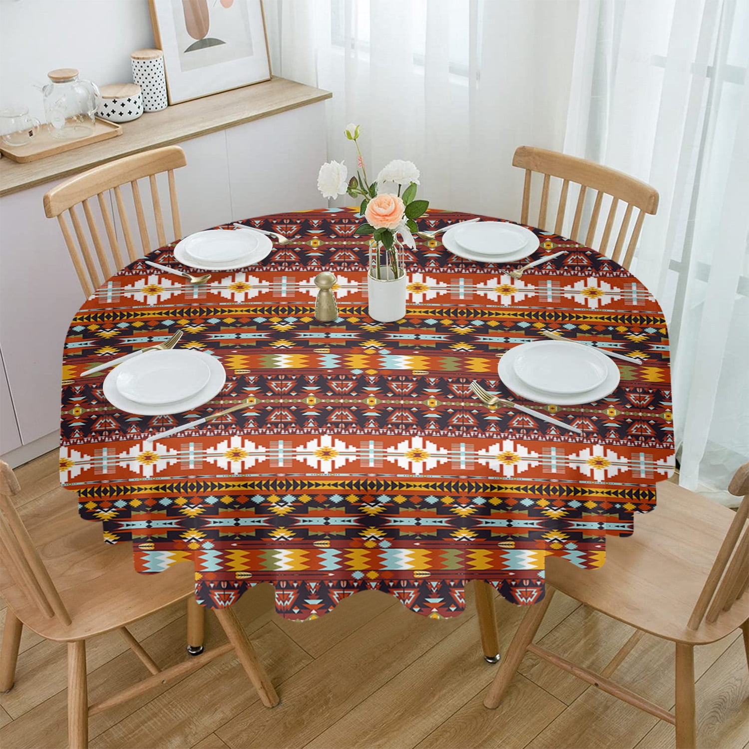 Totem Pixel Red White Striped Triangle Waterproof Tablecloth Table ...