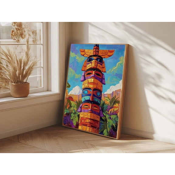 Totem Pole Tribal Inspired Boho Wall Art Unframed Paper Print