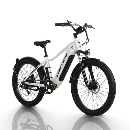 Totem RANGER 750W Electric Bicycle for Adults, 26"*3.0 Fat Tire Electric Bike, 48V 15Ah Removable Battery, Shimano 7-Speed Gears Ebike, White