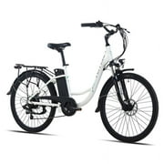 Totem Skyline Electric Bike for Adults, 26” Ebike 350W Powerful Motor, 36V 10.4Ah Removable Battery Electric Cruiser Bike, Shimano 7-SPEED Gears, Electric City Commuter Bike, White