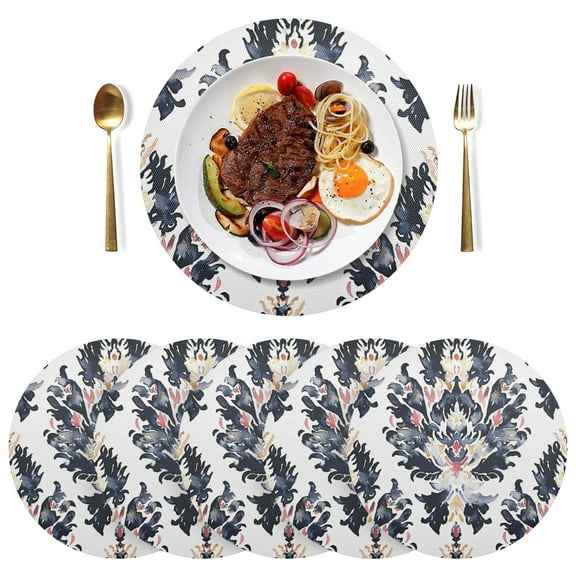 Totem Vintage Black Round Placemats Plate Mats 15 Inch Non-Slip Heat Resistant Washable PVC Set Indoor for Kitchen Dining Table 1PC
