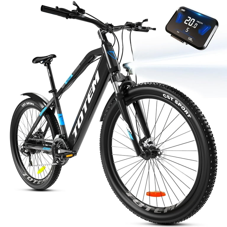 Totem Volcano Electric Bike 500W Powerful Motor 48V 11.6Ah Battery Shimano 21 Speed Suspension Fork Blue Walmart