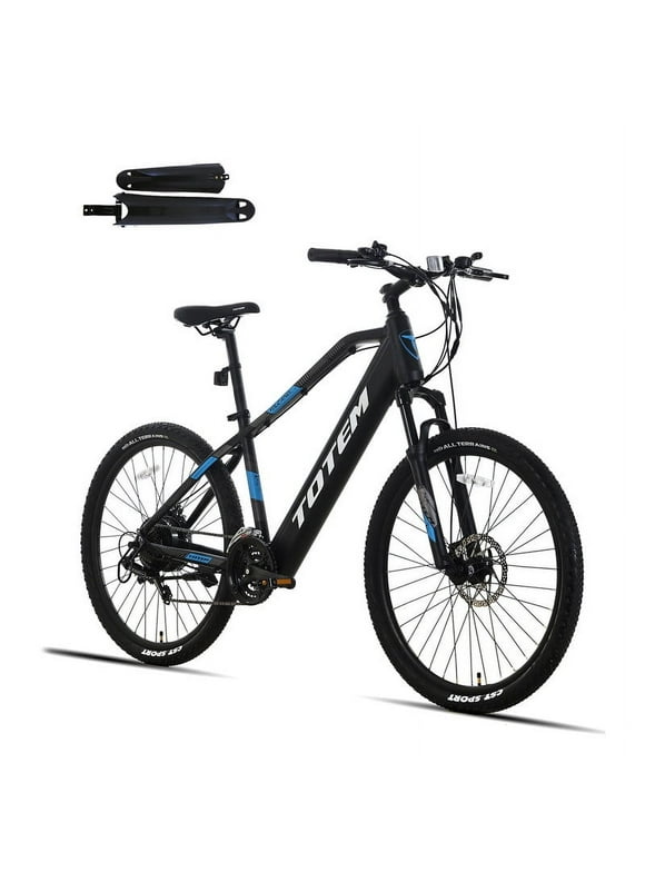 Totem Volcano Electric Bike for Adults 27.5, 500W Powerful Motor, 48V 11.6Ah Removable Integrated Lithium Battery, Shimano 21-Speed, Mechanical Locking Suspension Fork, Blue