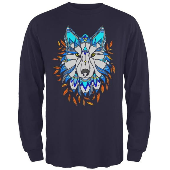 Totem Wolf is my Spirit Animal Mens Long Sleeve T Shirt Navy 2XL