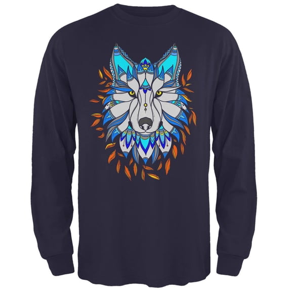 Totem Wolf is my Spirit Animal Mens Long Sleeve T Shirt Navy MD