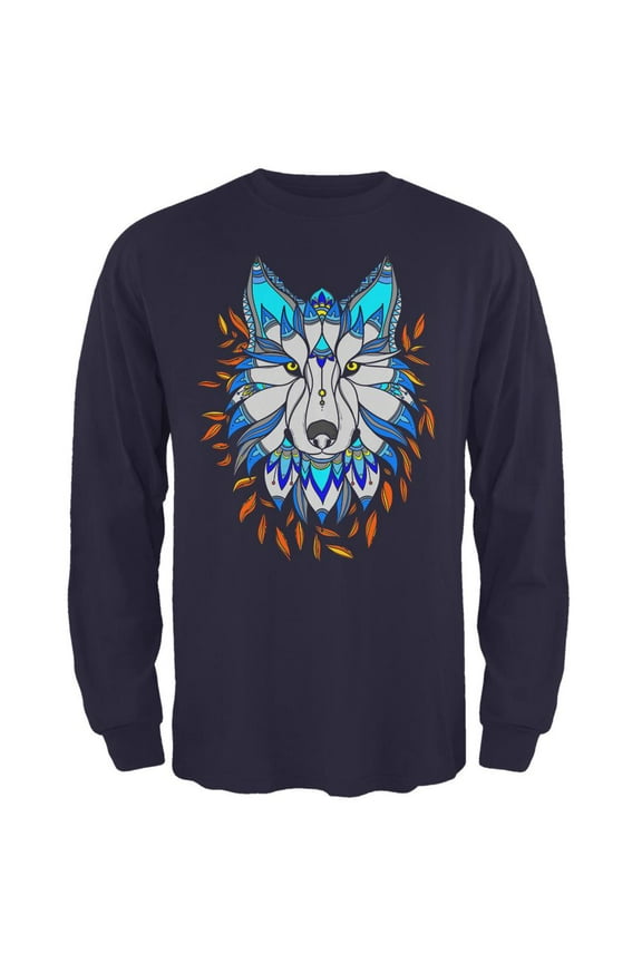 Totem Wolf is my Spirit Animal Mens Long Sleeve T Shirt Navy SM