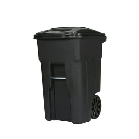Toter 48-gallon black garbage can with wheels and lid