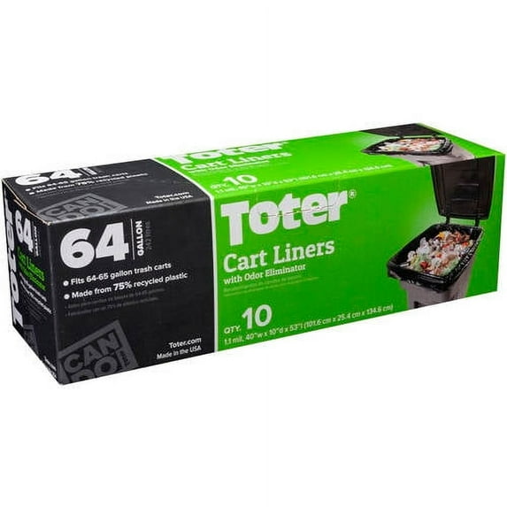 Toter 64 Gallon Outdoor Trash Can Cart Liners, 10 Count
