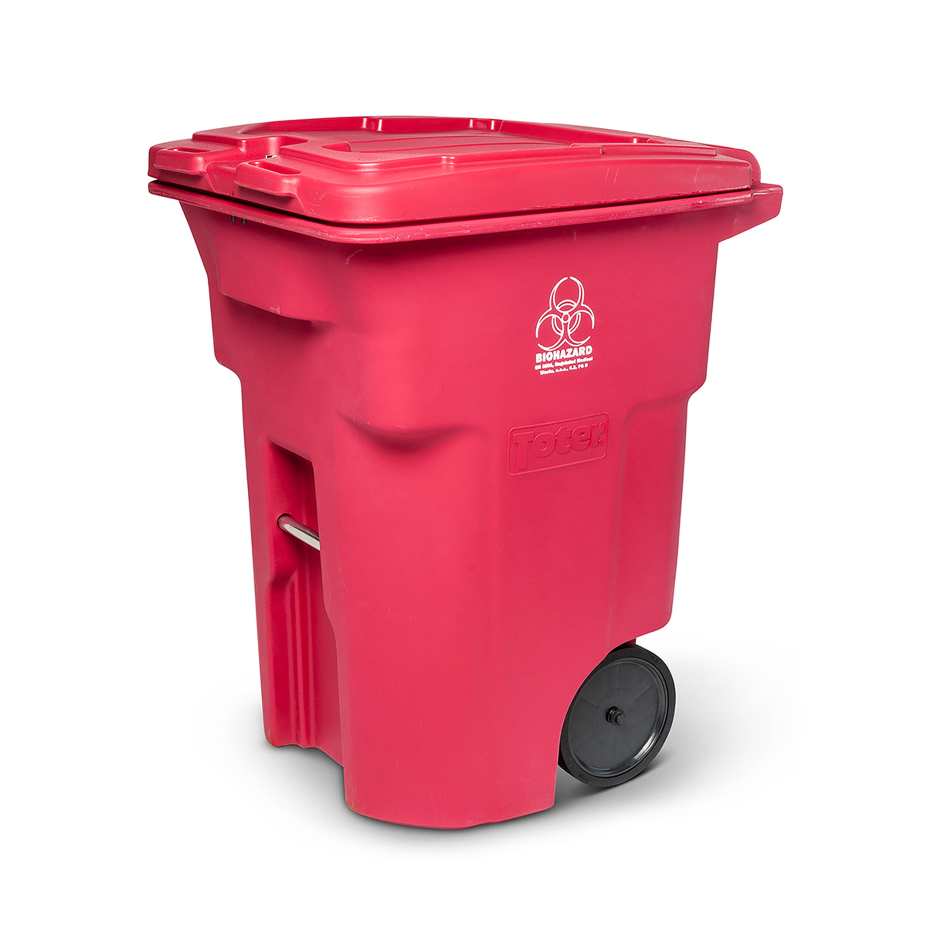 Toter 96 Gal. Red Hazardous Waste Trash Can with Wheels and Lid Lock