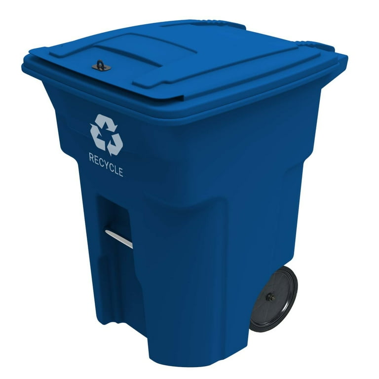 Toter Recycle Blue Trash Can with Quiet Wheels and Attached Blue
