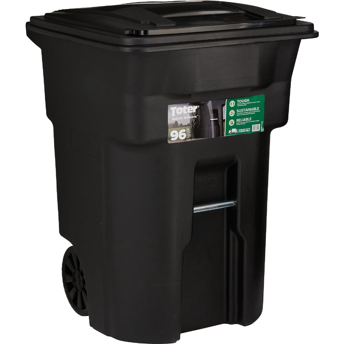 Toter 96 gal Black Polyethylene Wheeled Garbage Can Lid Included