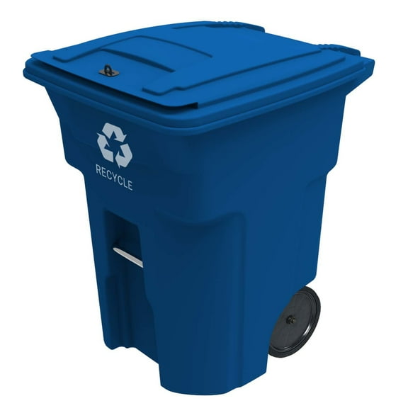 Toter Recycle Blue Trash Can with Quiet Wheels and Attached, Blue
