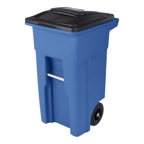 Toter Trash Can Blue with Wheels and Lid, 32 Gallon