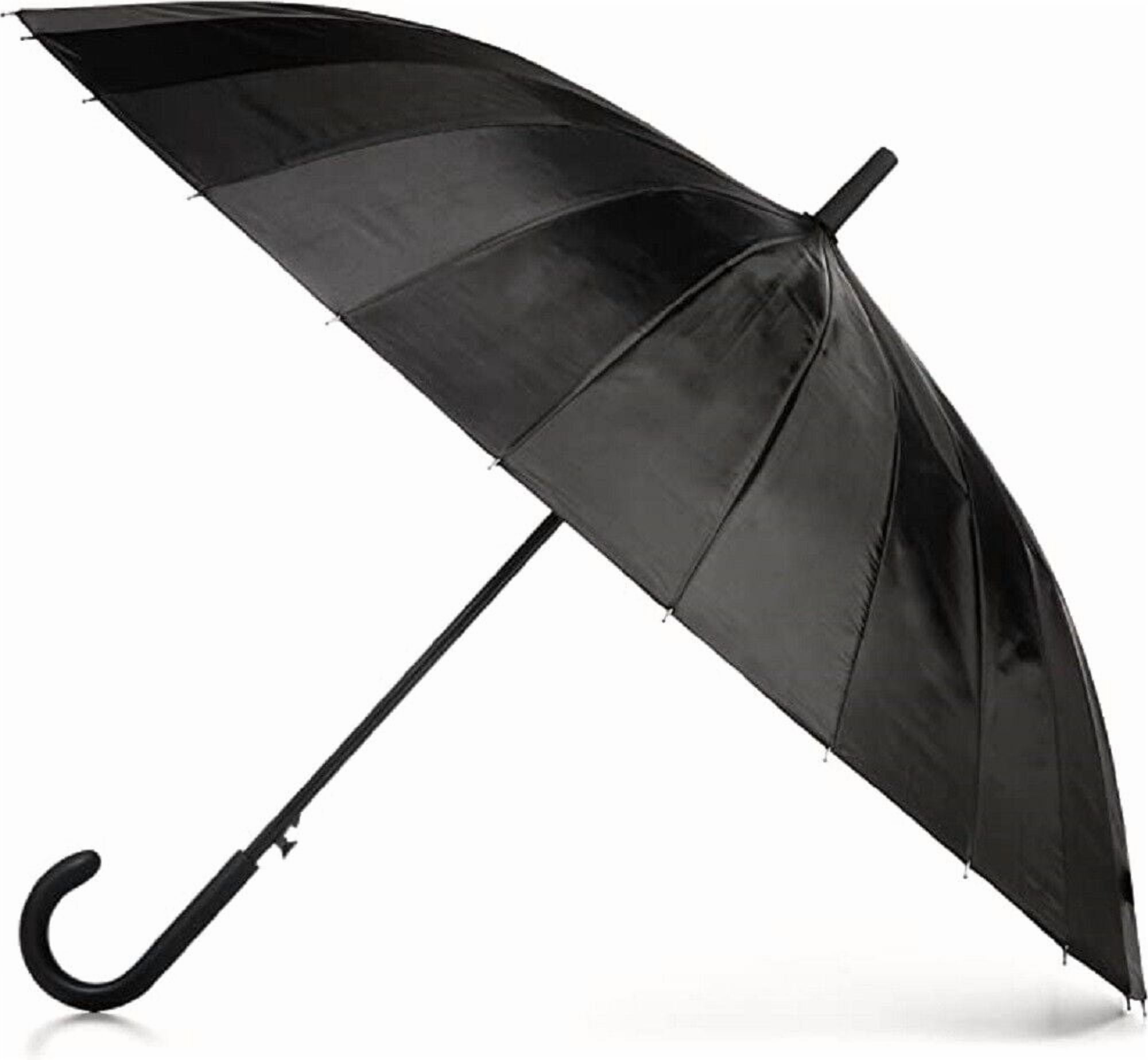 totes Large Eco Auto-Open 24 Rib Stick Umbrella with a Classic J Hook Curved Handle, Black, 46"