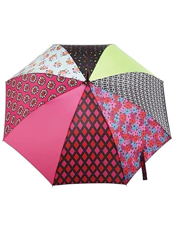 Auto Open Umbrella Wooden Handle, Upcycled Patchwork - 9721 (U47)