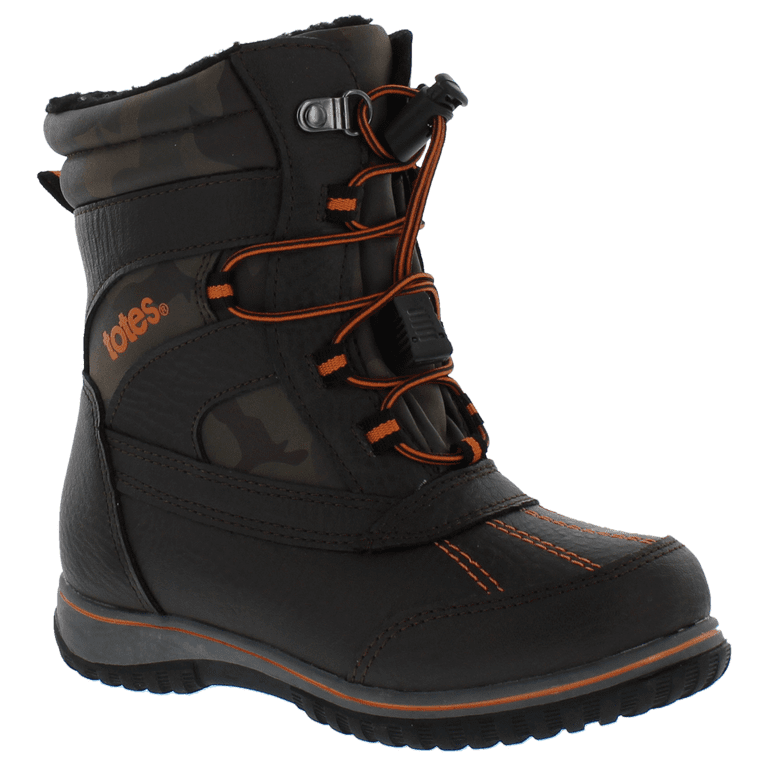 Totes Kids Buster Snow Boots with Elastic Lace Toggle Closure Camo