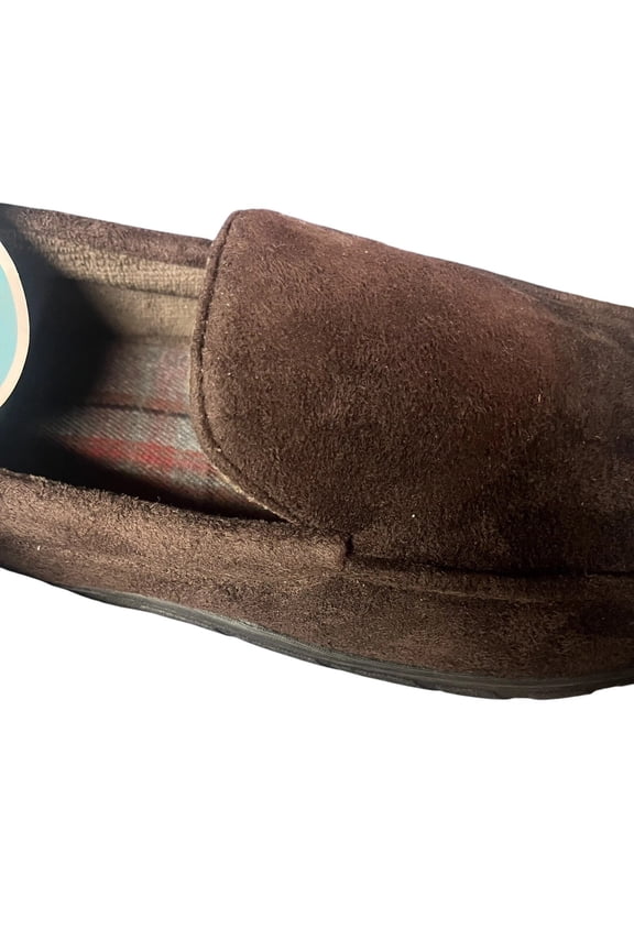 Men's Slip-On Faux Suede Memory Foam Slippers – Size M (8-9), Dark Chocolate