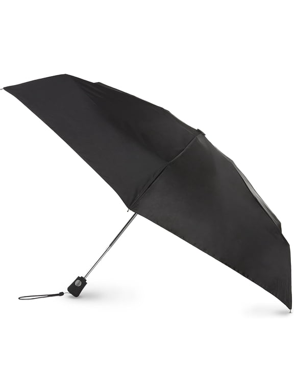 Automatic Open Close Compact Foldable Travel Umbrella, Black, 44"