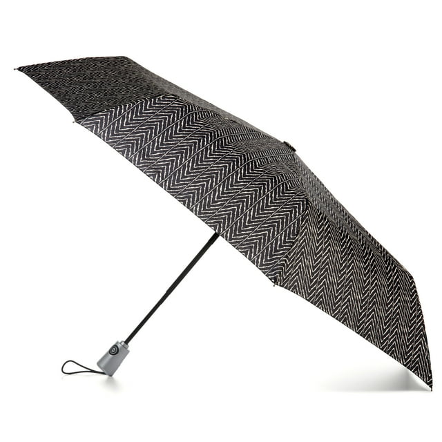 Totes Auto Open Close Rain Umbrella with Sunguard Chevron
