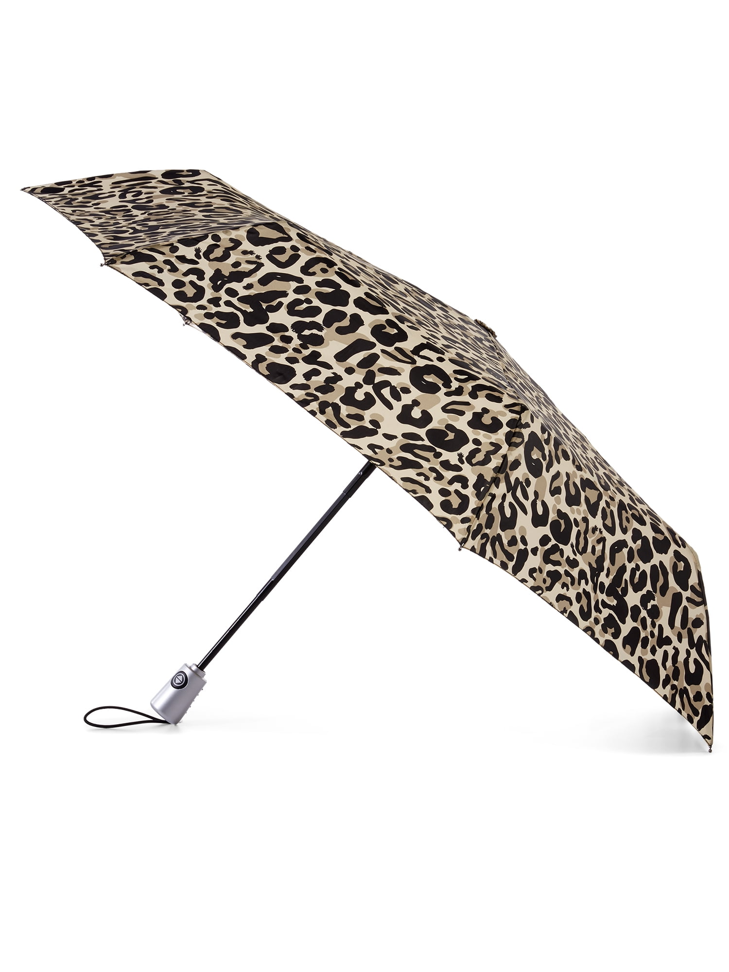 Totes Auto Open Close Umbrella with Sunguard Leopard