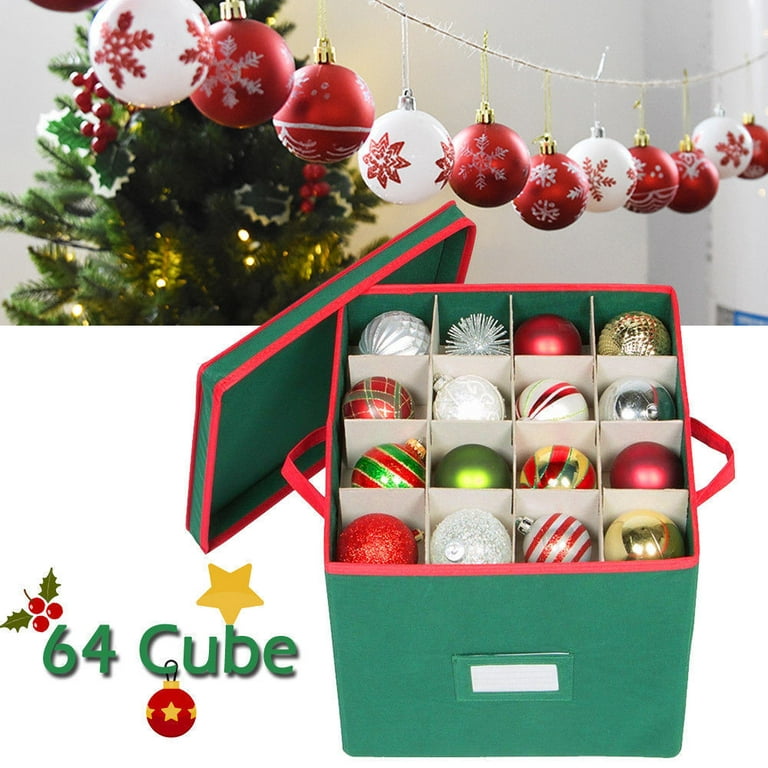 Zober Christmas Ornament Storage Box - Stores 64 Ornaments - Non-Woven,  Tear- Proof Christmas Ornament Storage Containers - 3 Inch Cube  Compartments 