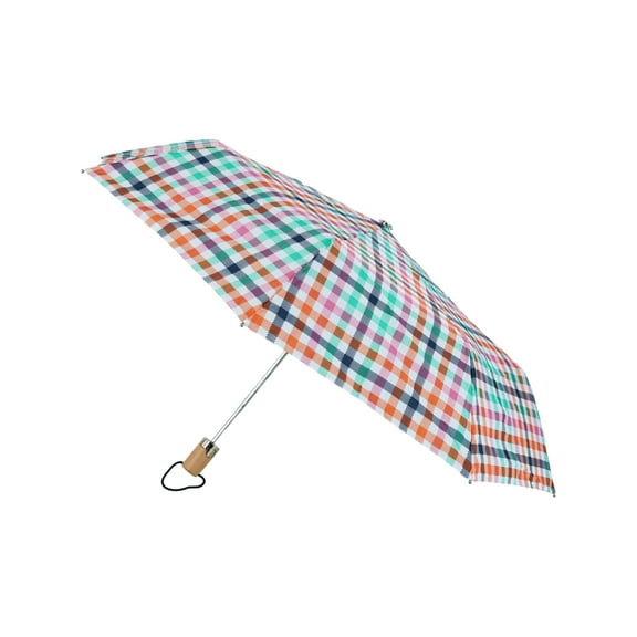 Totes Rainbow Gingham Print Auto Open Compact Umbrella (Women's)