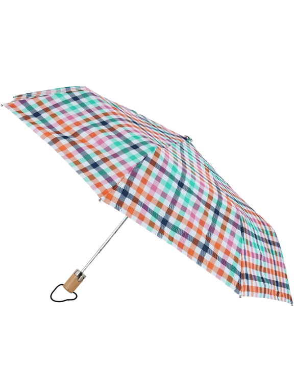 Rainbow Gingham Print Auto Open Compact Umbrella (Women's)