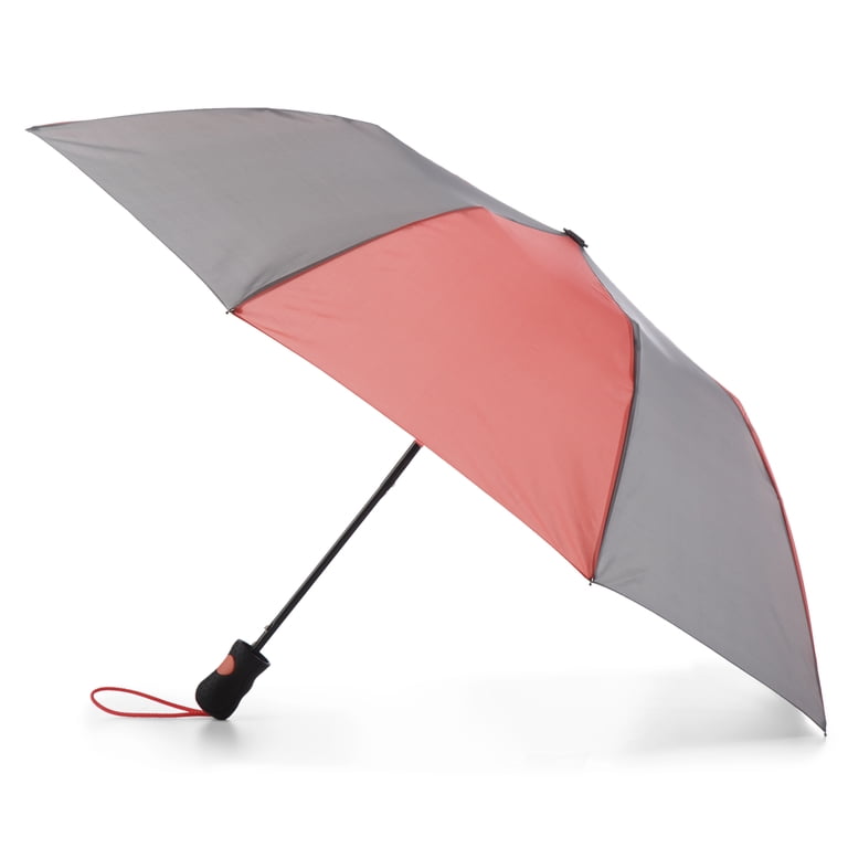 totes Recycled Canopy Auto Open Compact Umbrella Gray and Pink, 42