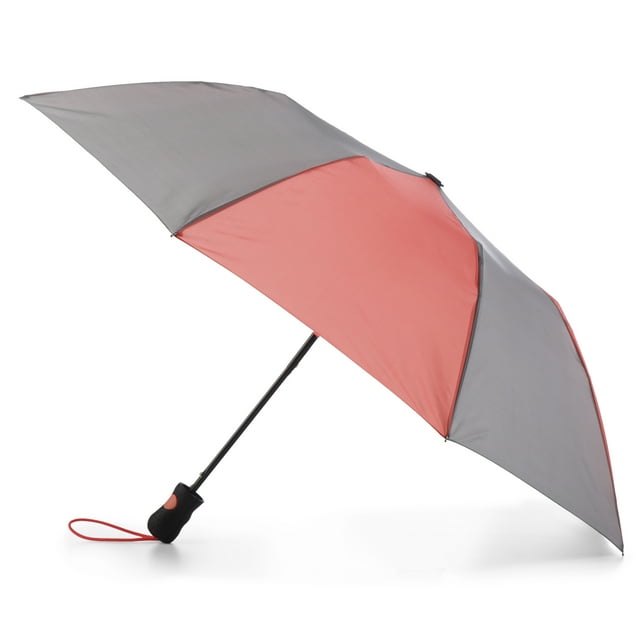 Totes Recycled Canopy Auto Open Rain Umbrella Gray Pink