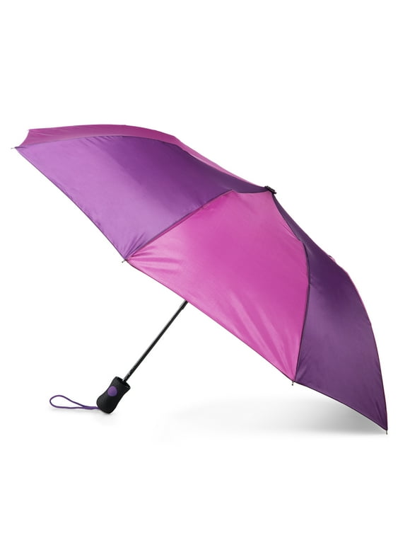 Totes Recycled Canopy Auto Open Rain Umbrella Purple Multi